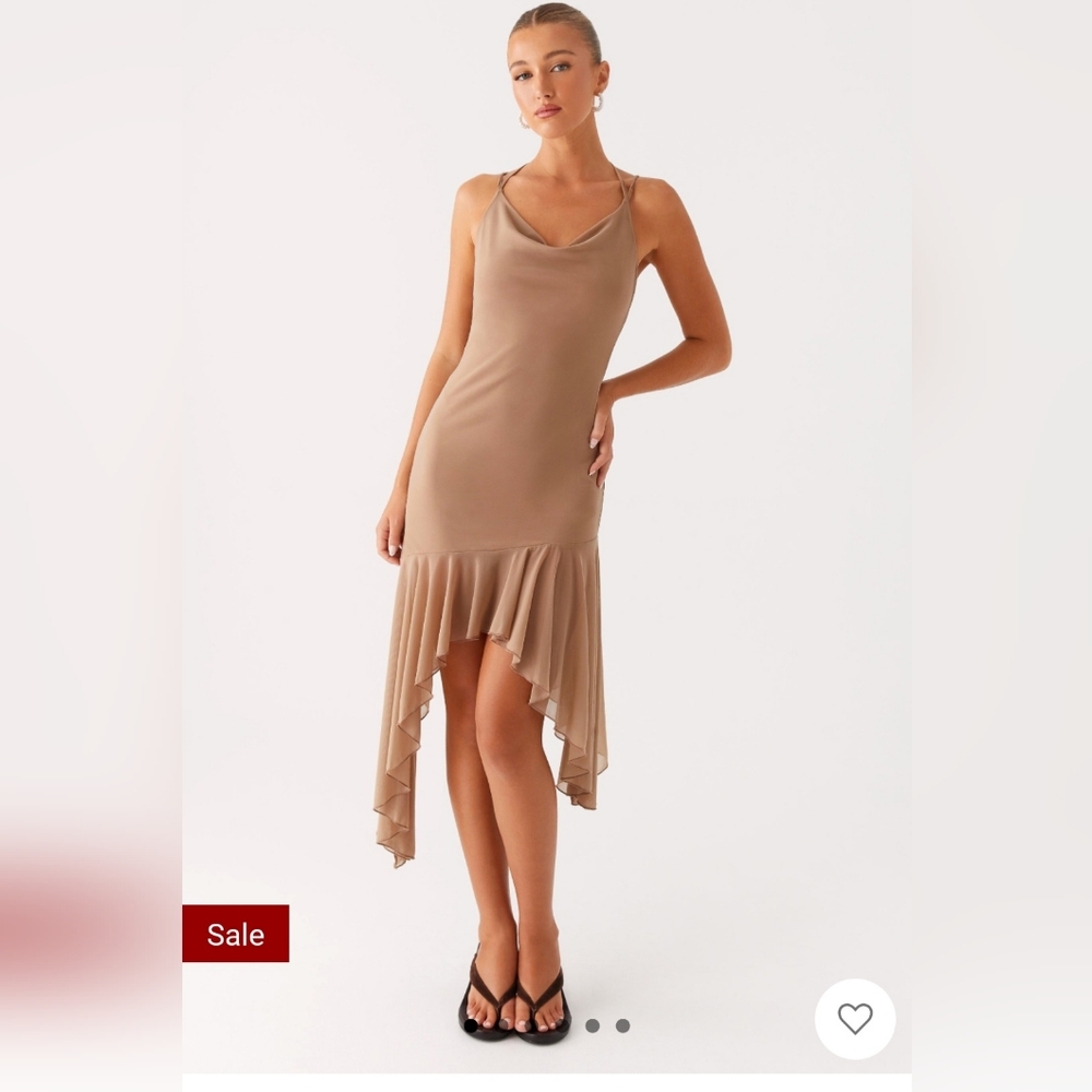 Peppermayo Asymmetrical Tan Dress